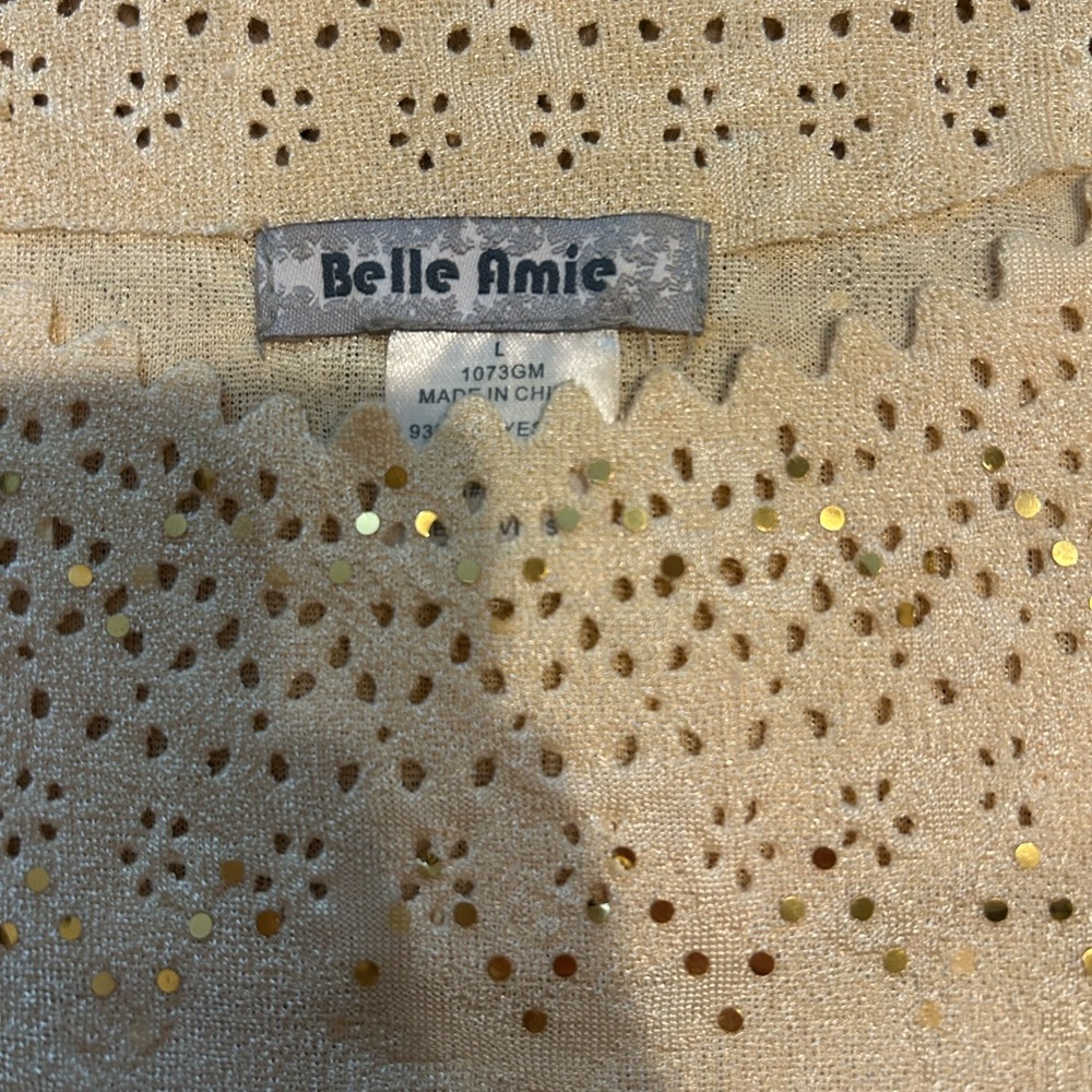 Cream Eyelet Lace Tank Top Scalloped Hem Sequin Detail Boho Feminine L - Picture 7 of 7